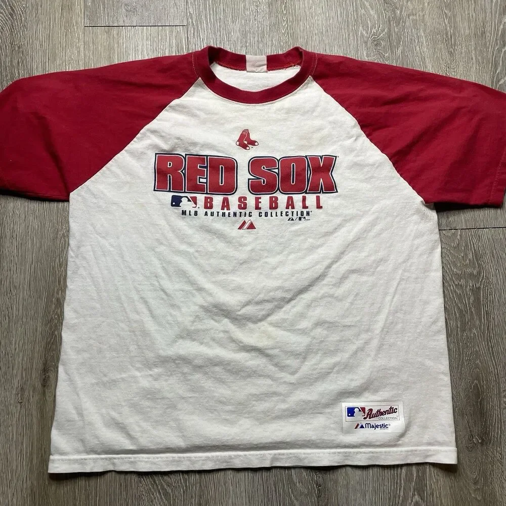 Majestic Boston Red Sox Shirt Mens XL White Graphic Print Logo MLB Baseball